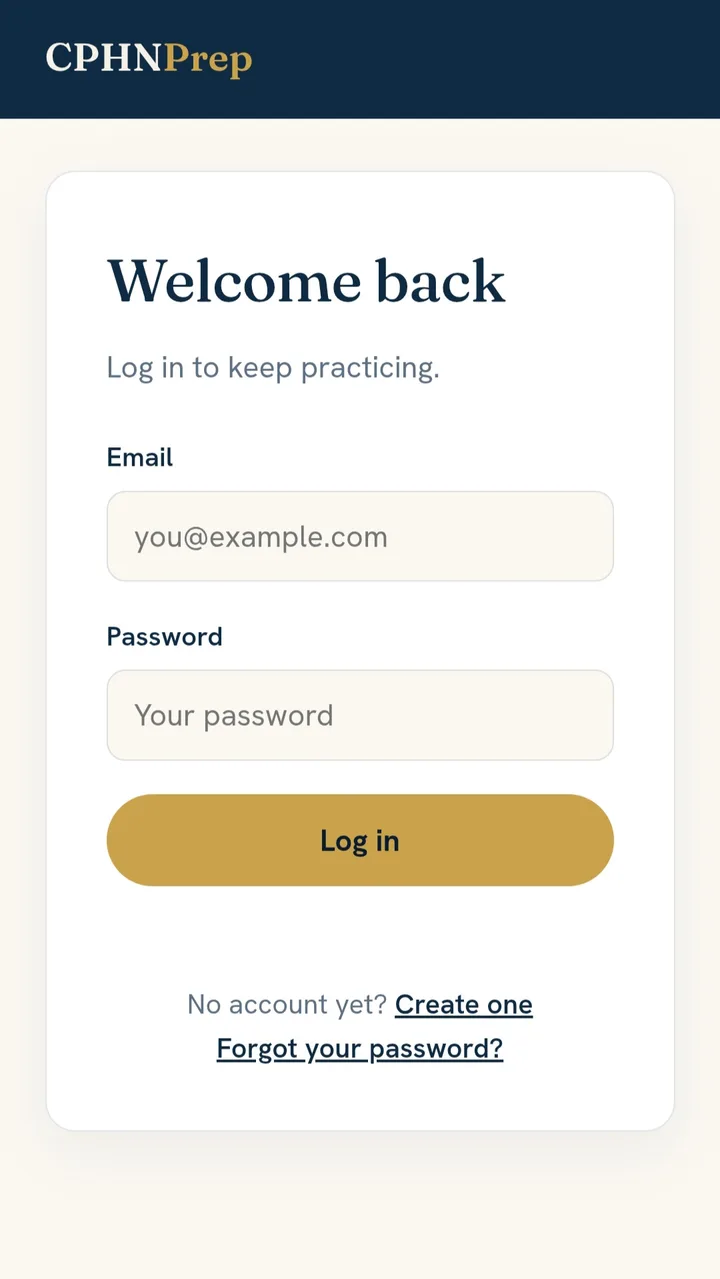 CPHNPrep app login screen on a phone